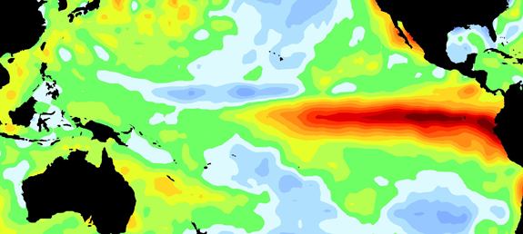 Surface temperature of the Pacific Ocean during the El Nio of 1997-98