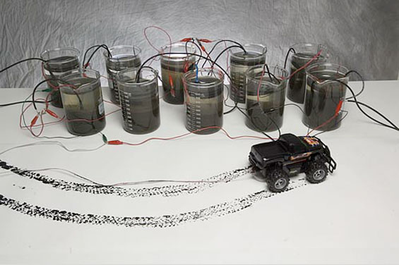 Toy truck powered by soil-microbe batteries. Derek Lovley