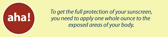 To get the full protection of your sunscreen, you need to apply one whole ounce to the exposed areas of your body.
