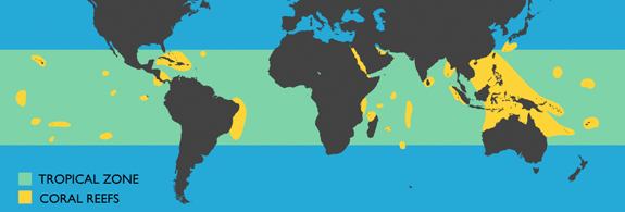 World locations of coral reefs