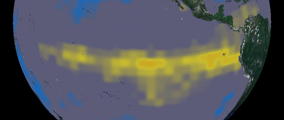 Warmer (yellow) ocean surface temperatures at the beginning of the 20th century