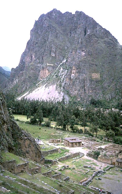 Ancient hillside storehouses at Ollantay Tampo