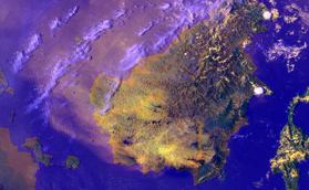 satellite view of smoke from Indonesian fires