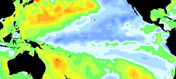 Surface temperature of the Pacific Ocean during the La Niña of 1998-99