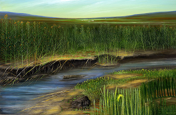 artistic rendering of early earth landscape