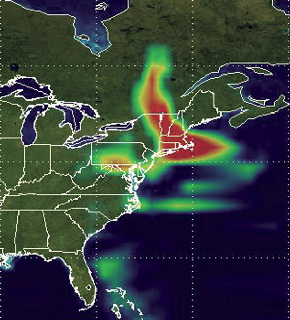 satellite view of smoke on eastern seaboard
