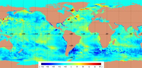 This world map shows normal sea surface temperatures.