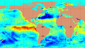 This world map shows El Nio sea surface temperatures.