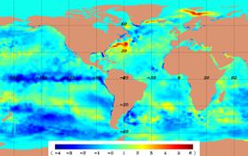 This world map shows La Nia sea surface temperatures.